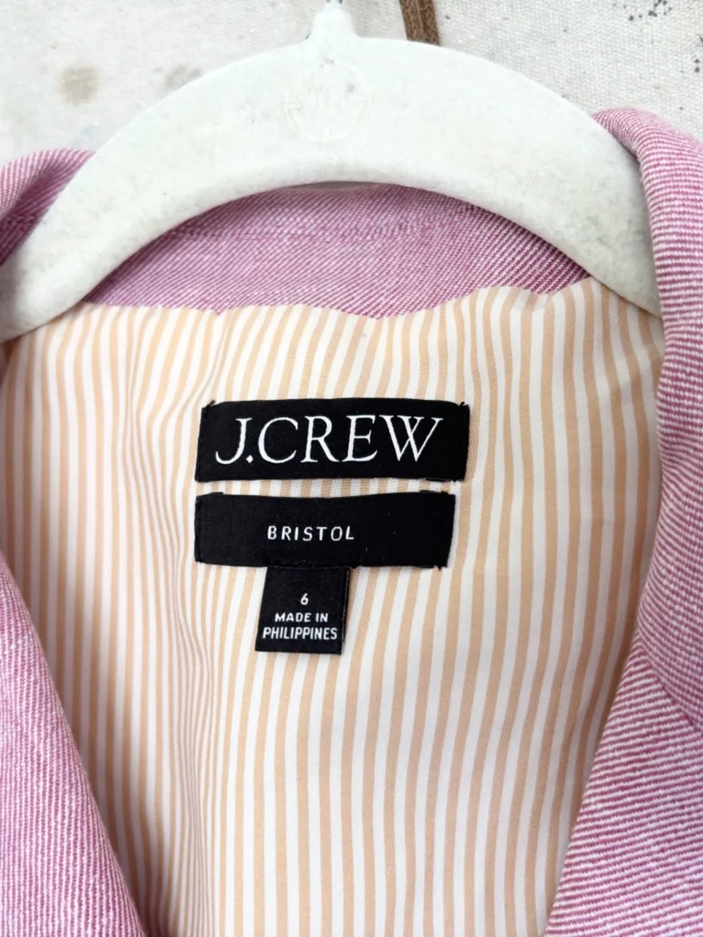 J Crew Bristol Blazer in Stretch Linen Blend, Vintage Raspberry White - Picture 4 of 7